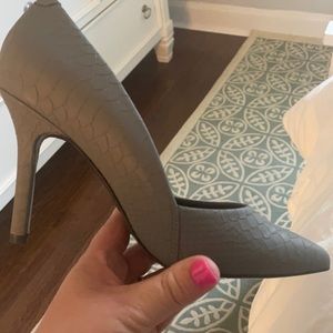 Gray snakeskin heels